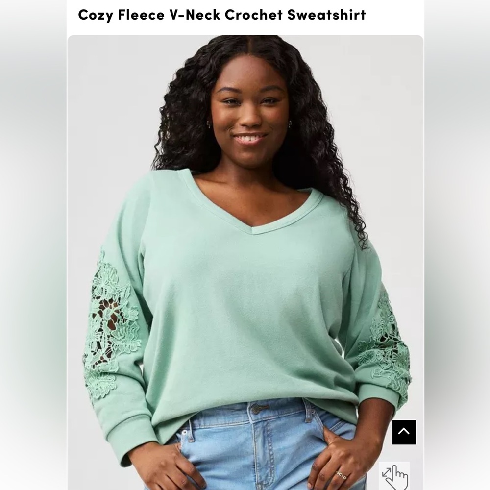 Torrid Size 0x Mint Green V-Neck Crochet Sweater